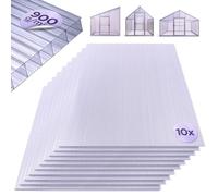 Arebos Plaques alvéolaires, jeu de 10 | 121 x 60,5 cm | Plaques en polycarbonate de 6 mm d'épaisseur | Résistantes aux UV | 900 g/m² | Transparentes | pour serre, abri de voiture, châssis de couche