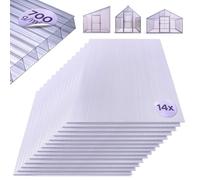 Arebos Plaques alvéolaires, jeu de 14 | 121 x 60,5 cm | Plaques en polycarbonate de 4 mm d'épaisseur | Résistantes aux UV | 700 g/m² | Transparentes | pour serre, abri de voiture, châssis de couche