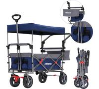 AREBOS Premium Bollerwagen Pliable Bleu | Toit, frein, sac de transport, 100 kg
