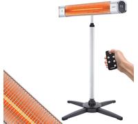 AREBOS Radiateur infrarouge 2000 W, avec télécommande, avec pied en croix, réglable en hauteur, angle d'inclinaison de 60°, pivotant, 2 niveaux de chauffage, argenté