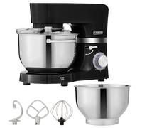 Arebos Robot Pâtissier Professionnel 1500W | Noir | Robot de Cuisine Multifonction avec Fouet, Batteur, Crochet | Avec 2 Bols d'Acier Inoxydable | 6 Vitesses | Fonction Pulse