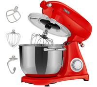 Arebos Robot Pâtissier Professionnel 1800W Retro | Rouge | Faible Bruit | Robot de Cuisine Multifonction avec Fouet, Batteur, Crochet | Bol d'Acier Inoxydable 6 Litres | 6 Vitesses