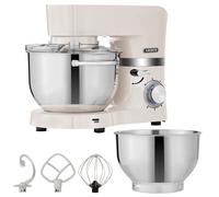 AREBOS Robot Pâtissier Professionnel 1500W Crème Robot de Cuisine Multifonction avec Fouet, Batteur, Crochet Avec 2 Bols d'Acier Inoxydable 6 Vitesses Fonction Pulse