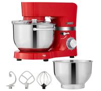 AREBOS Robot Pâtissier Professionnel 1500W Rouge Robot de Cuisine Multifonction avec Fouet, Batteur, Crochet Avec 2 Bols d'Acier Inoxydable 6 Vitesses Fonction Pulse