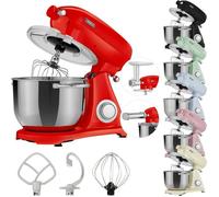AREBOS Robot Pâtissier Professionnel 1800W Retro | Rouge | Faible Bruit | Robot de Cuisine Multifonction | 6 Litres | 6 Vitesses