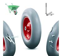 Arebos Roue de Brouette Anti-Crevaison en Caoutchouc PU 200 kg | Pneu avec Jante Acier 4.80/4.00-8 | Roue de Rechange Diamètre 390 mm | Gris