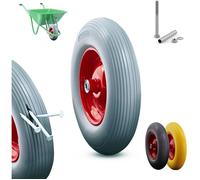 Arebos Roue de brouette en caoutchouc PU anti-crevaison - Charge maximale : 200 kg - Pneu avec jante en acier - 4.80/4.00-8 - Roue de rechange avec axe - Diamètre 390 mm - Gris