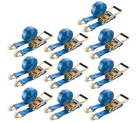 Arebos Sangles d'arrimage à cliquet en Deux Parties avec Crochet | 10 pièces 5000kg 6m | Cliquet à Levier Long | Sangles à cliquet | Sangles d'arrimage | 50mm | 5000 daN | en 12195-2 | Testé GS