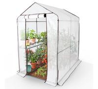 Arebos Serre en Film Premium 2 Niveaux 120 x 186 x 190 cm | Serre de Jardin Stable avec Étagères & Fenêtre d’Aération | Gain de Place | Structure Robuste pour Culture de Plantes