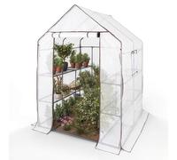 Arebos Serre en Film Premium 3 Niveaux 143×143×195 cm | Serre de Jardin Stable avec Étagères & Fenêtre d’Aération | Gain de Place | Structure Robuste pour Culture de Plantes
