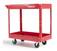 Arebos Servante d’Atelier 2 Étages | Chariot à Outils en Acier | Capacité de Charge Jusqu’à 100 kg | Mobile et Robuste | Rouge
