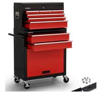 AREBOS Servante d’atelier 9 tiroirs | Coffre à outils mobile verrouillable | Acier robuste | Roues avec frein - Noir/Rouge