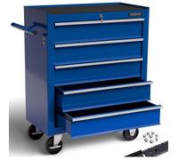 AREBOS Servante d’Atelier Servante Caisse | Chariot d'Atelier | Chariot à Outils | 5 Tiroirs | Bleu | Résistante aux Rayures | Tiroirs avec revêtement antidérapant | Acier | 70 x 33 x 78 cm
