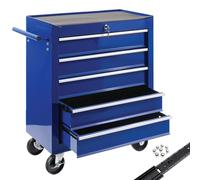 AREBOS Servante d’Atelier Servante Caisse | Chariot d'Atelier | Chariot à Outils | 5 Tiroirs | Bleu | Résistante aux Rayures | Tiroirs avec revêtement antidérapant | Acier | 70 x 33 x 78 cm