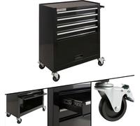 AREBOS Servante d'atelier 4 compartiments + grand compartiment pour outils Surface anti-rayures | Tapis antidérapants inclus | 2 roulettes avec frein de stationnement | Noir