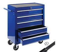 AREBOS Servante d'atelier 5 compartiments | Chariot à fermeture centrale | Tiroirs sur roulements à billes y compris tapis antidérapants | 2 roulettes avec frein de stationnement | Bleu