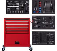 AREBOS Servante d'atelier rouge, 4 tiroirs, 81 pcs. outils, tapis antidérapantsTapis antidérapants | tiroirs sur roulements à billes | Rouge