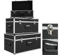 AREBOS Set de 3 valises de transport, boîtes de rangement, aluminium, volume total 200 L, verrouillable, poignées de transport incluses, étanche, boîtes de transport, valise de transport portable