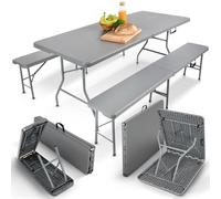 AREBOS Set de Tente à Bière 3 Pièces | Table + 2 Bancs Pliables avec Poignée | pour Intérieur et Extérieur | Table de Camping & Jardin | Couleur Anthracite