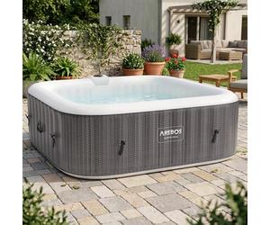 Arebos Spa Gonflable 2400W | Piscine d'extérieur | pour 6 Personnes 185x185cm | 130 Buses de Massage | 910 L avec Chauffage | Gonflage par Bouton-Poussoir | Couverture Incluse