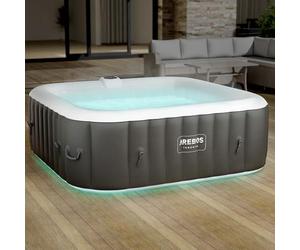 Arebos Spa Gonflable | Gonflable Automatique | Intérieur et extérieur | 185x185cm | 6 Personnes | Bande Lumineuse LED | 130 Jets de Massage | 910 L | avec Couvercle | Bubble Spa & Wellness Massage