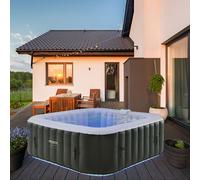 AREBOS Spa Jacuzzi 2400 W | Automatiquement Gonflable | In & Outdoor Spa Pool | 6 personnes | 185x185 cm | Eclairage LED | 130 jets de massage | 910 L