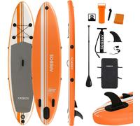 AREBOS SUP Board, Stand up Paddling, Surfboard, 300cm, gonflable, monocouche, pagaie alu, pompe haute pression, sac à dos de transport, capacité de charge 115kg, orange