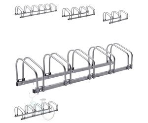 AREBOS Support à Vélos pour 5 Vélos | Écartement des Roues 21 cm | Pour Pneus 35-60 mm | Dimensions 130×30×26 cm | Montage Sol ou Mur | Support Métallique Argenté