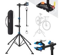 AREBOS Support de montage professionnel pour vélo de montagne, vélo électrique, support de montage pour charges lourdes + sac avec dispositifs de libération rapide rotatif à 360° Noir/bleu