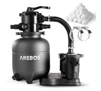 Arebos Système de filtration à sable avec pompe et 600 g de balles de filtration | 350W | 9500 L/h | Capacité du réservoir jusqu'à 20 kg de sable | Vanne à 7 voies avec poignée | Filtre de piscine