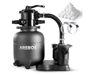 Arebos Système de filtration à sable avec pompe et 600 g de balles de filtration | 350W | 9500 L/h | Capacité du réservoir jusqu'à 20 kg de sable | Vanne à 7 voies avec poignée | Filtre de piscine