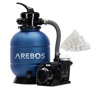AREBOS Système de Filtre à Sable avec Pompe + 1400g de balles de Filtre | Bleu | 400W | 10.200 L/h | Capacité du réservoir jusqu'à 20 kg de Sable | Vanne à 4 Voies avec poignée | avec manomètre
