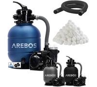 AREBOS Système de Filtre à Sable avec Pompe 350 W + 600 g de balles de Filtre | Bleu | 9500 L/h | Capacité du réservoir jusqu'à 20 kg de Sable | Filtres de Piscine | Vanne à 7 Voies avec poignée