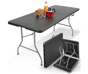 AREBOS Table de Buffet Pliable 182 x 74 x 74 cm en Aspect rotin Résistant aux intempéries | Table Pliante pour Jardin terrasse et Balcon | 8 Personnes | Table de Camping avec poignée