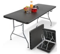 AREBOS Table Pliante | Table de Buffet | Look rotin | Table de Jardin | Table de Camping | 6 personnes |Noir