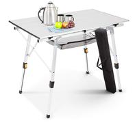 AREBOS Table de camping pliante 90x51,5 cm | Table pliante réglable en hauteur 47-69 cm | Jardin, barbecue, pique-nique | Table de voyage avec sac de transport | Argenté