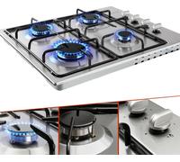 AREBOS Table de cuisson à gaz 4 feux, inox, incl. support de casserole & sécurité d'allumage, Autonome, Convient pour gaz naturel ou propane, Cuisinière à gaz, Plaques à gaz