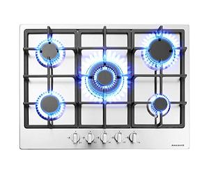 Arebos Table de cuisson à gaz 5 feux | Cuisinière à gaz en acier inoxydable avec protection automatique contre les flammes | Gaz naturel ou propane