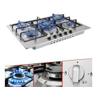 AREBOS Table de cuisson à gaz 5 feux, inox, incl. support de casserole & sécurité d'allumage, Autonome, Convient pour gaz naturel ou propane, Cuisinière à gaz, Plaques à gaz