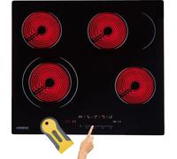 AREBOS Table de cuisson vitrocéramique 6600 W 4 foyers 59 cm autarcique incl. zone de cuisson Dual et zone de rôtissage avec Sensor Touch Sécurité enfants Protection anti-surchauffe