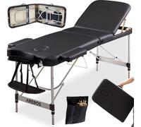 AREBOS® table de massage mobile 3 zones,table de massage,lit cosmétique portable pliable avec accessoires, appui-tête, accoudoir & sac de transport, noir