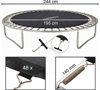 AREBOS Tapis de saut Ø 195 cm pour trampolines de Ø 244 cm 140 mm ressorts 48 oeillets