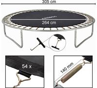 AREBOS Tapis de saut Ø 264 cm pour trampolines de Ø 305 cm 140 mm ressorts 54 oeillets
