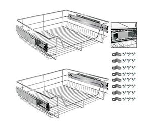 AREBOS Tiroir télescopique - pour largeur d'armoire 30 40 50 ou 60 cm | chromé/choix du kit- Tiroir de cuisine Coulisse à panier, inserts de tiroir pour armoire de cuisine | 2 x 60 cm