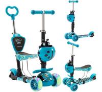 AREBOS Trottinette Cityroller Guidon et siège réglables en Hauteur | Roues LED-XXL | Frein de Marche | pour Enfants | Bleu