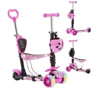 AREBOS Trottinette Cityroller | Guidon et siège | réglables en Hauteur | Roues LED-XXL | pour Enfants | Kickscooter | Rose