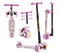 AREBOS Trottinette Cityroller Scooter réglable en Hauteur | Pliable | Roues LED-XXL | pour Enfants | jusqu'à 50 kg de Charge | Rose