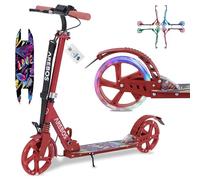 Arebos Trottinette de ville avec LED - Réglable en hauteur - Pliable - Avec Sangle de transport, frein à main et marchepied, pour enfants et adultes, charge maximale : 100 kg, trottinette