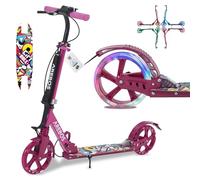 Arebos Trottinette de ville avec LED - Réglable en hauteur - Pliable - Avec Sangle de transport, frein à main et marchepied, pour enfants et adultes, charge maximale : 100 kg, trottinette