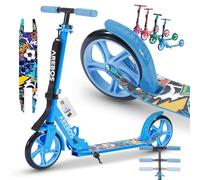 Arebos Trottinette de Ville | Hauteur réglable | Pliable avec Sangle | Roues XXL | Frein à pédale | pour Enfants et Adultes | Charge Max. 100 kg | Bleu